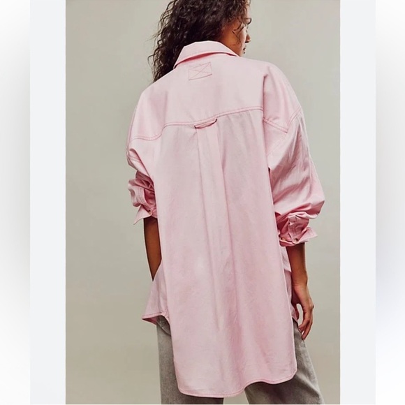 NWOT FREE PEOPLE We The Free Freddie Shirt Button Down Fairy Tale Pink XS/S - Picture 3 of 16